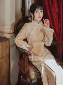 Outlet Winter fashionChinese style Slit Cheongsam Women's embroidered jacquard dress 