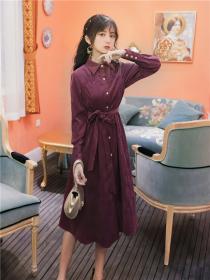 Outlet Vintage style single-breasted skirt slimming long-sleeved Maxi dress
