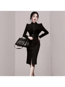 Outlet Korean fashion Nobel Elegant Polo-neck Office Lady Dress