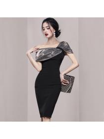 Outlet Fashionable new style Korean fashion Hip wrap Single-shoulder Dress
