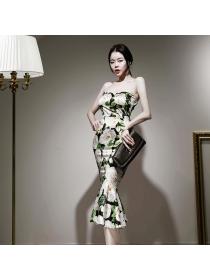 Outlet Korean fashion Floral Sexy Sleeveless Fishtail Dress 