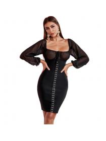 Outlet long-sleeved Gauze Square collar outfit bandage Wrap hip dress sexy dress