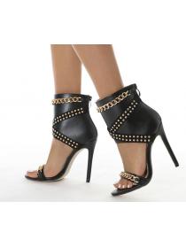 Outlet Studded chain decoration stiletto super high heel sandals for women