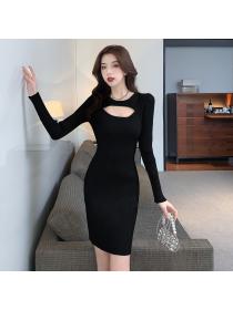 Outlet Autumn and winter Slimming bottoming skirt long-sleeved knitted dress
