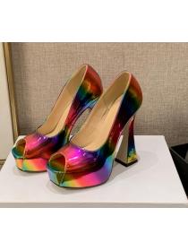 Outlet Fish mouth Colorful women's thick heel super high-heeled shoes