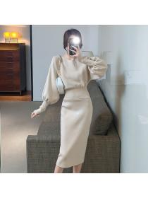 Outlet Autumn/winter new Round neck Knitted dress fashionable and comfortable temperament lazy st...