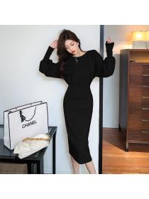 Outlet Autumn/winter new Round neck Knitted dress fashionable and comfortable temperament lazy style Dress