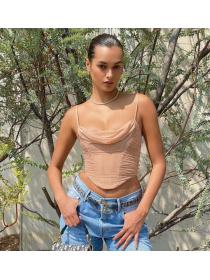 Outlet hot style Sexy gauze fish bone cropped camisole 
