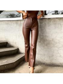 Outlet Winter new women's fashion PU fleece Wrap hip Straight cut pants leather pants casual pants