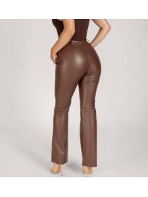 Outlet Winter new women's fashion PU fleece Wrap hip Straight cut pants leather pants casual pants