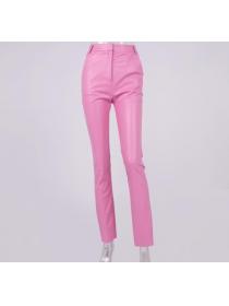 Outlet Winter new women's fashion PU fleece Wrap hip Straight cut pants leather pants casual pants