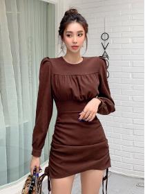 Korean Style Pure Color  Drape Fashion Dress 
