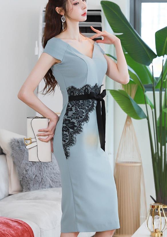 Korean Style V  Collars Lace Matching Dress