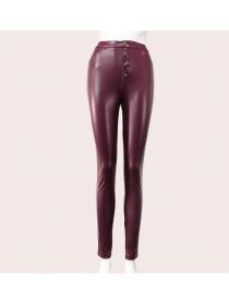 Outlet Women's autumn and winter sexy nightclub high waist tight-fitting hip leather pants legging trousers