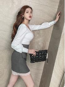 On Sale Pure Color Fashion Top+Slim Stripe Fashion Skirt 