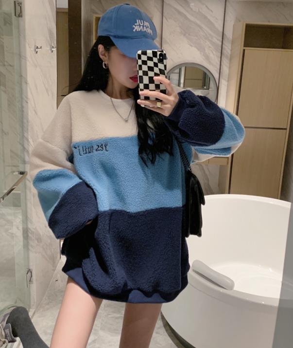 Thicken Loose Color Matching Leisure Hoodies