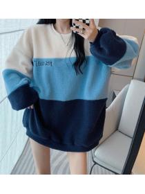 Thicken Loose Color Matching Leisure Hoodies 