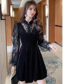 On Sale Lace Matching  Stand Collars  Slim Dress 
