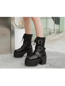 Outlet Thick-heeled Belt Buckle Winter fashion High-heeled  Martin boots for women