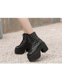 Outlet Block-heeled high-heeled winter rivets and cashmere Martin boots