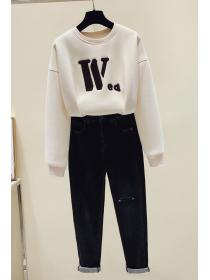 Outlet Winter loose letter embroidery all-match blouse thickened sweater for women