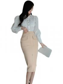 On Sale Pure Color Nobel Fashion Top+Slim Open Fork Skirt 