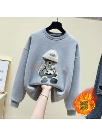 Outlet Padded sweater women's three-dimensional hat Loose Winter bear pattern blouse