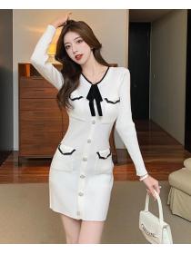 On Sale Bowknot Matching Color Matching Dress 