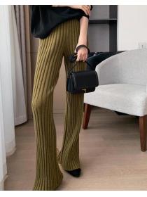 For Sale Pure Color Knitting Tall Waist Long Pants  