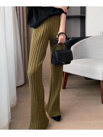 For Sale Pure Color Knitting Tall Waist Long Pants  
