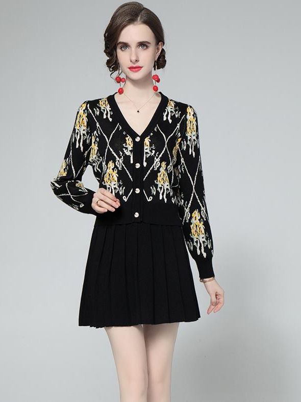Outlet Flower Printing Fashion Knitting Suits