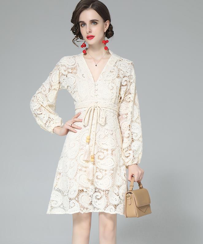On Sale V  Collars Lace Hollow Out Fashion Dress