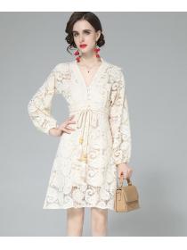 On Sale V  Collars Lace Hollow Out Fashion Dress 