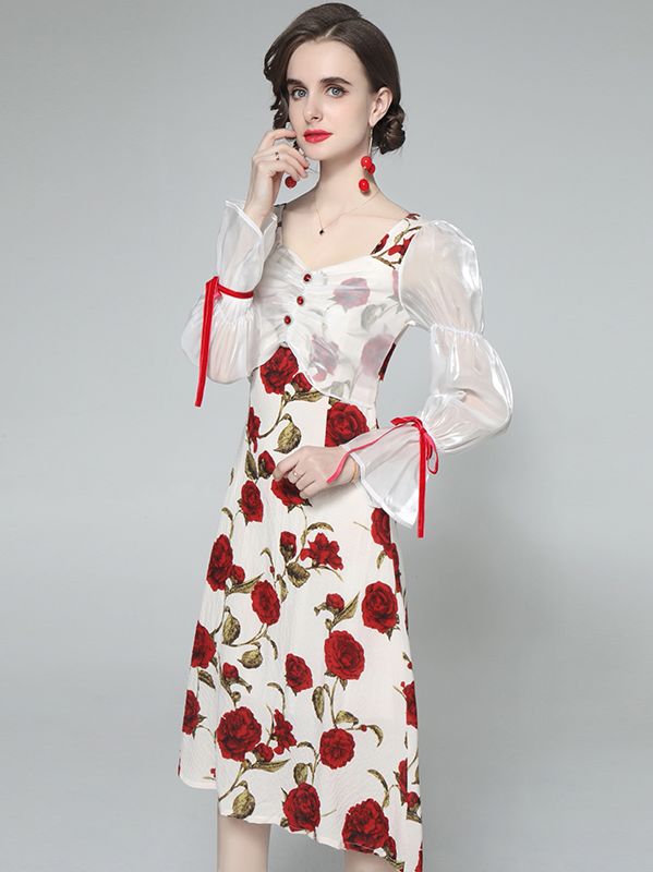 For Sale Drape Fashion Rose Flower Slim Dress