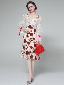 For Sale Drape Fashion Rose Flower Slim Dress 