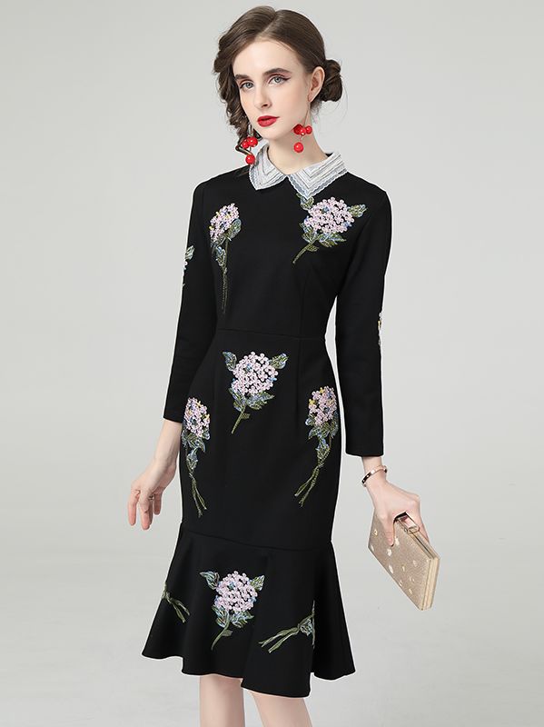 On Sale Embroidery Wrapped Fish Tail  Slim Dress