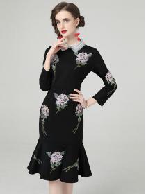 On Sale Embroidery Wrapped Fish Tail  Slim Dress 