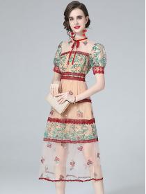 Outlet Cake Hem Embroidery Mesh Perspective  Dress