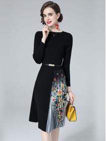 Outlet Show Waist Pure Color Puff Sleeve Dress