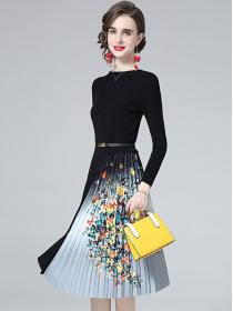 Outlet Show Waist Pure Color Puff Sleeve Dress