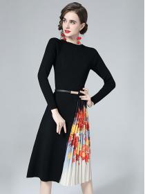 Outlet Show Waist Pure Color Puff Sleeve Dress 