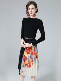 Outlet Show Waist Pure Color Puff Sleeve Dress 
