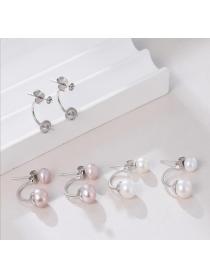 Korean S925 sterling silver pearl earrings fashion retro C-shaped earrings DIY handmade accessori...