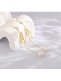 Korean New Korean style earrings female S925 silver pearl earrings temperament fan-shaped tassel ...