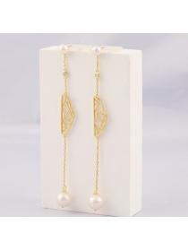 Korean New Korean style earrings female S925 silver pearl earrings temperament fan-shaped tassel diy hollow earrings