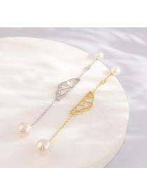 Korean New Korean style earrings female S925 silver pearl earrings temperament fan-shaped tassel diy hollow earrings