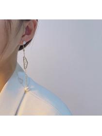 Korean New Korean style earrings female S925 silver pearl earrings temperament fan-shaped tassel diy hollow earrings