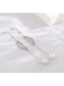 Korean New Korean style earrings female S925 silver pearl earrings temperament fan-shaped tassel diy hollow earrings