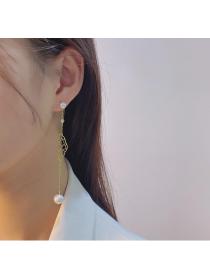 Korean New Korean style earrings female S925 silver pearl earrings temperament fan-shaped tassel diy hollow earrings