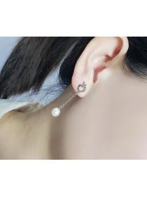 Korean fashion S925 sterling silver pearl apple earrings Korean long tassel earrings female simple DIY jewelry